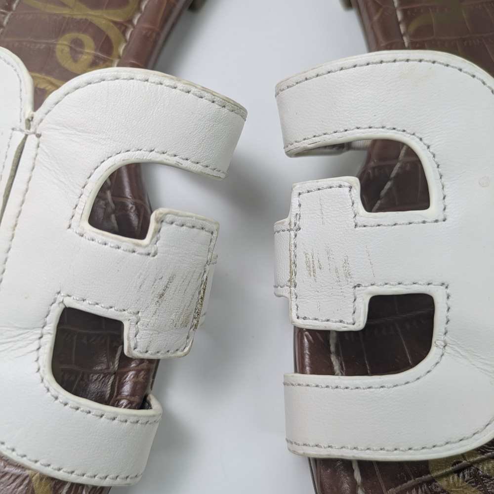 Sam Edelman White Leather Slide Sandals with Brown Footbed - Picture 14 of 16